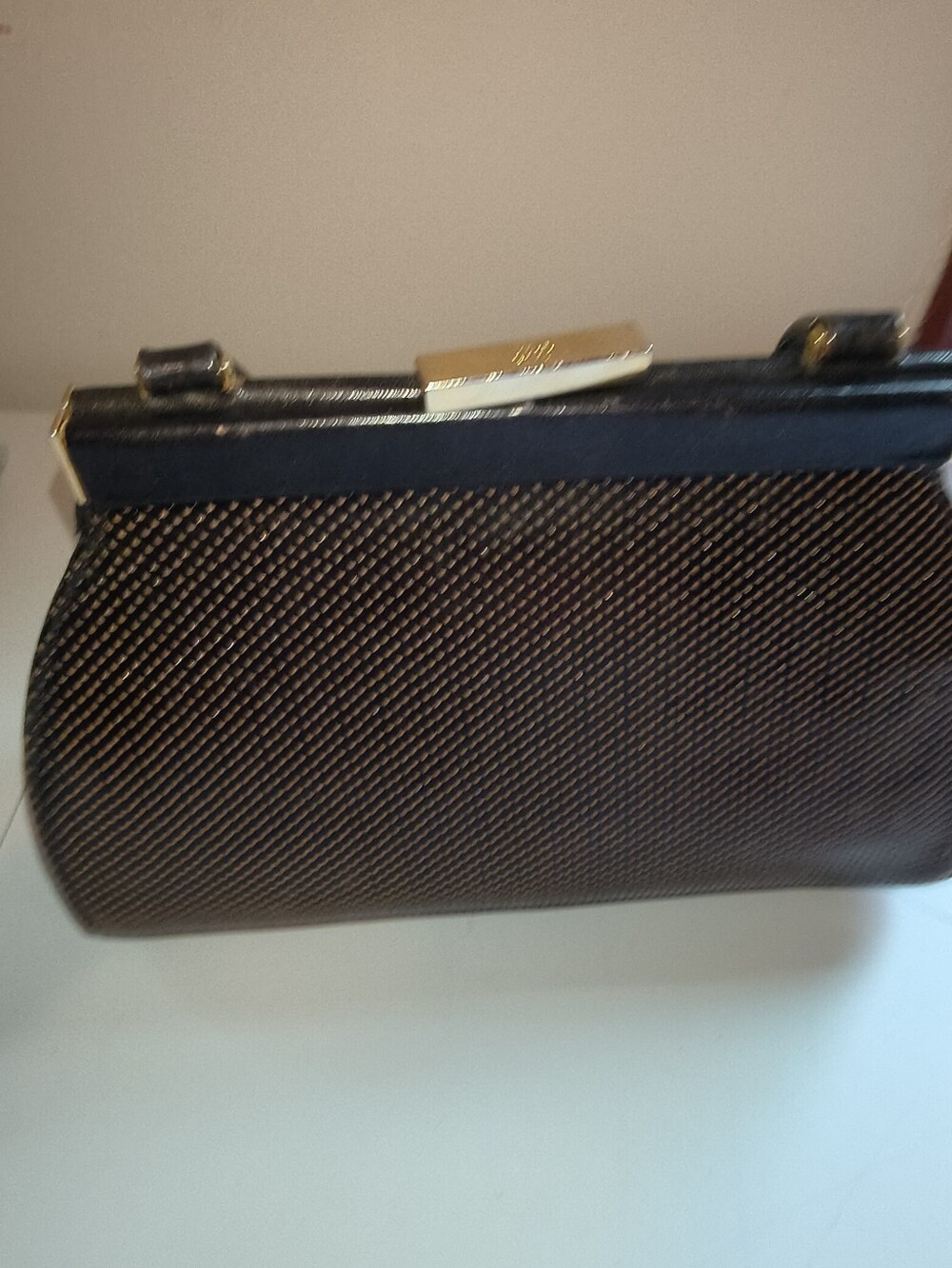 Monsac Black Woven Evening Clutch with Gold Accent